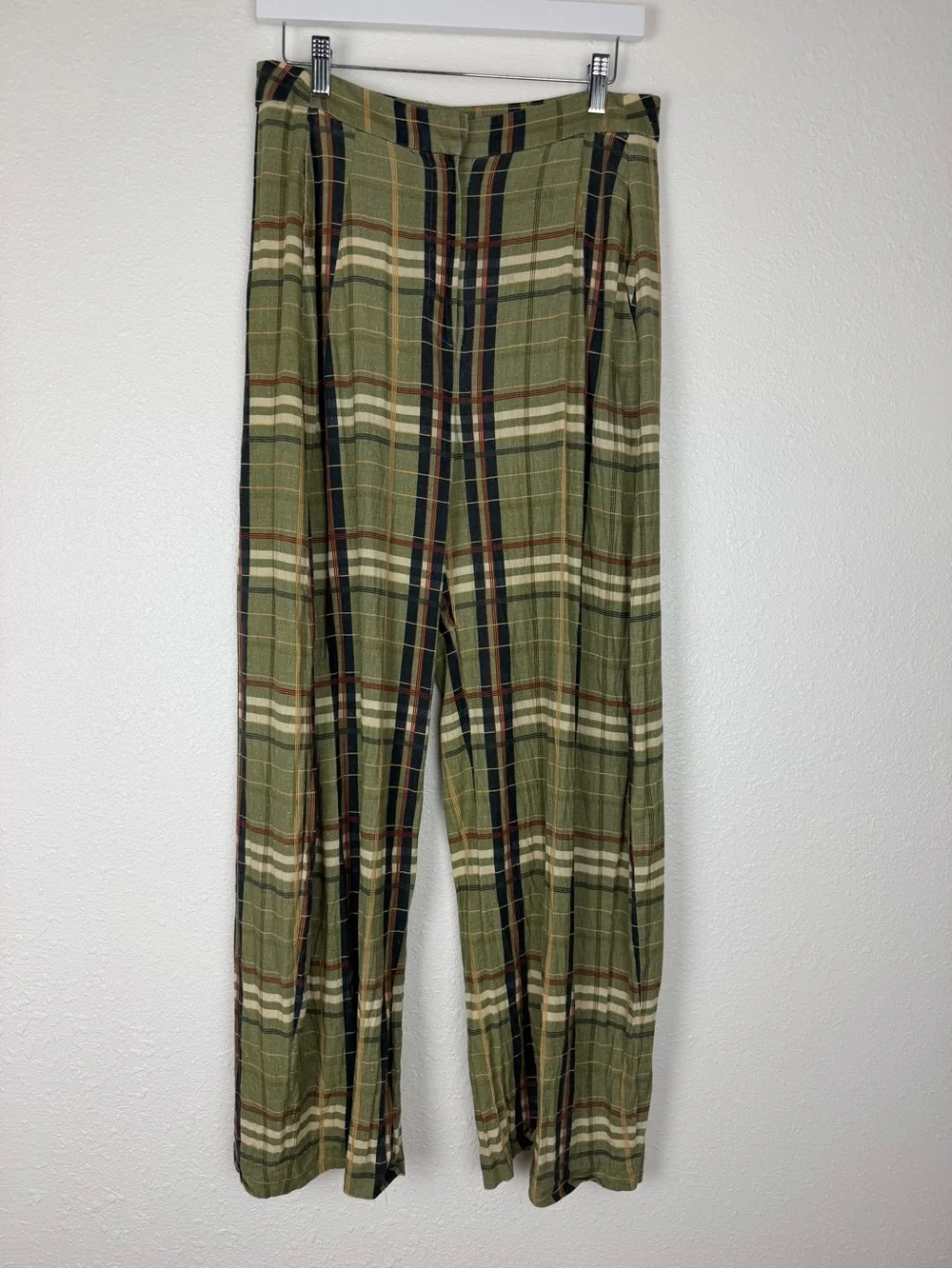 ZARA Blogger Favorite Green Linen Plaid Pants Trousers Academia Small